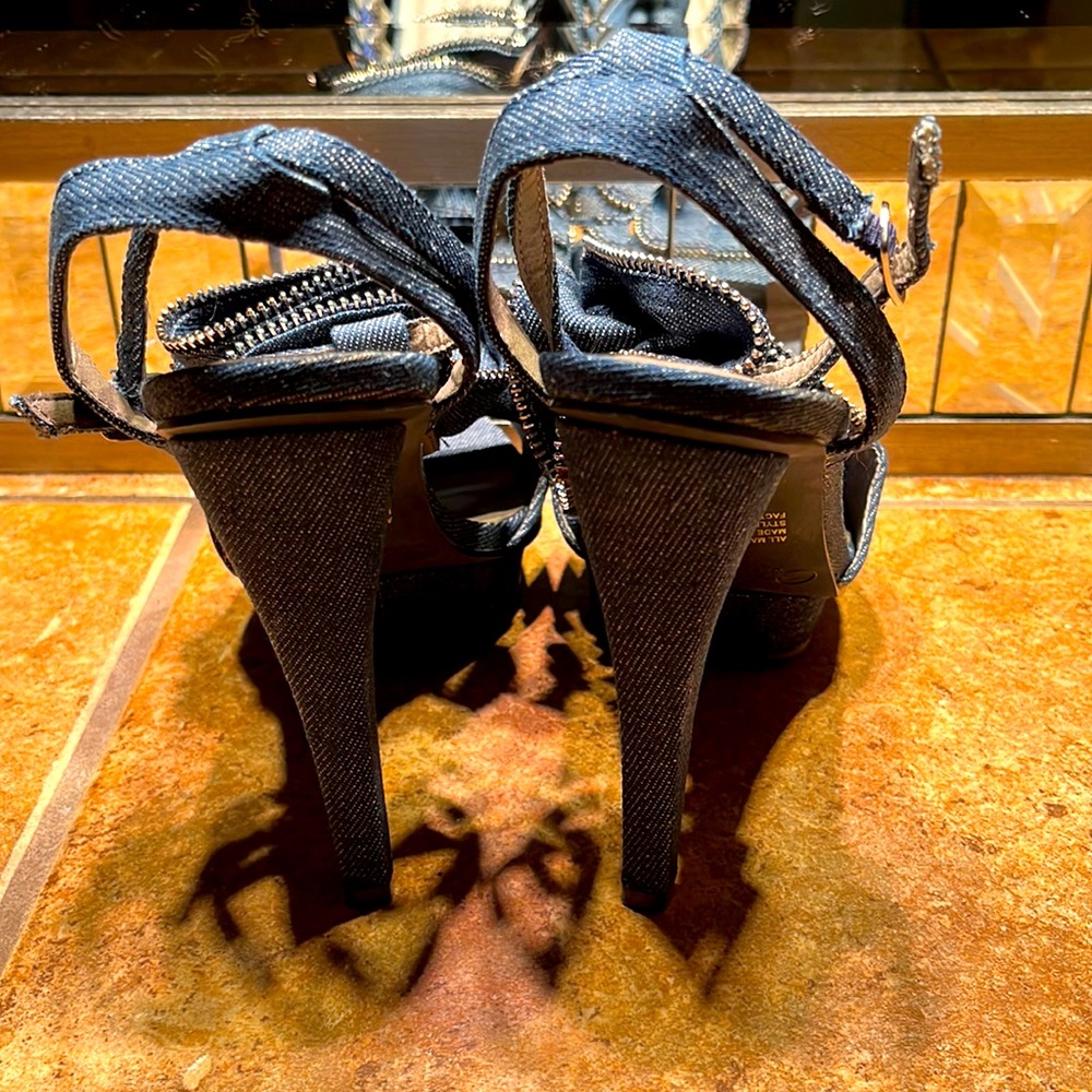 NWOT Denim & Zipper Embellished Sandals - Picture 3 of 9